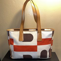 Bally Tan Leather Trim And Canvas Tote