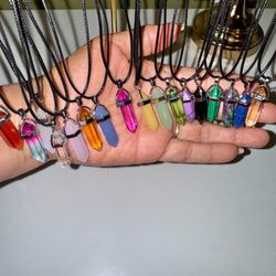 Hexagonal Colorful Pendant Necklace For Mother's/Father's Day Family Gifts, Crystal stone  