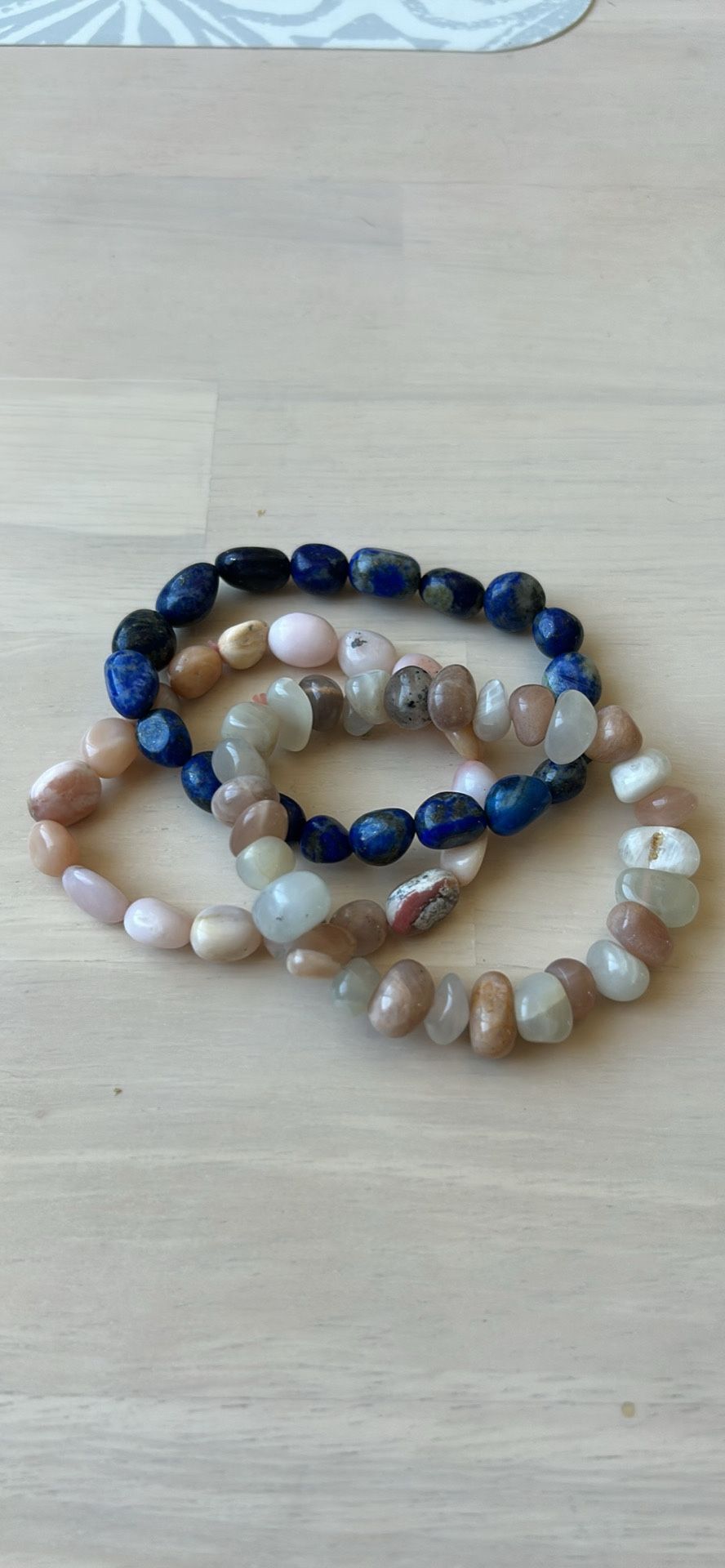 Moonstone, Pink Opal, & Lapis Lazuli Bracelets