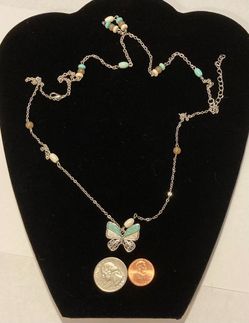 Vintage Nice Quality Butterfly, Turquoise Stone Necklace, Silver, Quality, Jewelry, Accessory, Clothing, Necklace, Charm, Bracelet