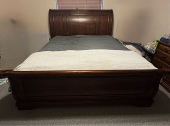 Wood Sleigh Bed Frame & Mattress Set