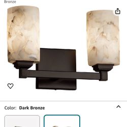 Group Lighting ALR-8432-10-DBRZ-LED2-1400 Regency 2-Light Bath Bar-Cylinder with Flat Rim Shade-Alabaster Rocks-LED, Dark Bronze