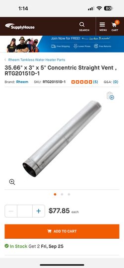 36" Vent for Gas Instant Hot water Heater
