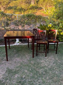 Dark Wood Counter Height Dining Table and 3 Stools