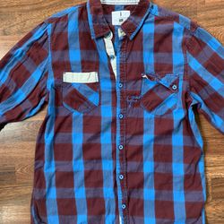 i JEANS by BUFFALO Button Down Blue Red L/S Plaid Casual Shirt Size M