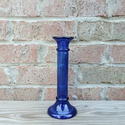 Vintage Cobalt Blue Glass Candlestick Holder 