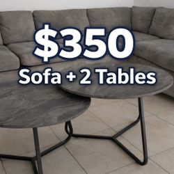 Gray Sectional Sofa + 2 Coffee Tables - Great Condition