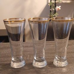 3 Matching Glasses With Gold Rims