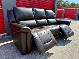 Alba Leather Power Reclining Sofa with Power Headrests, Brown
