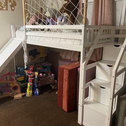 Twin Loft With Staircase Storage And Slide