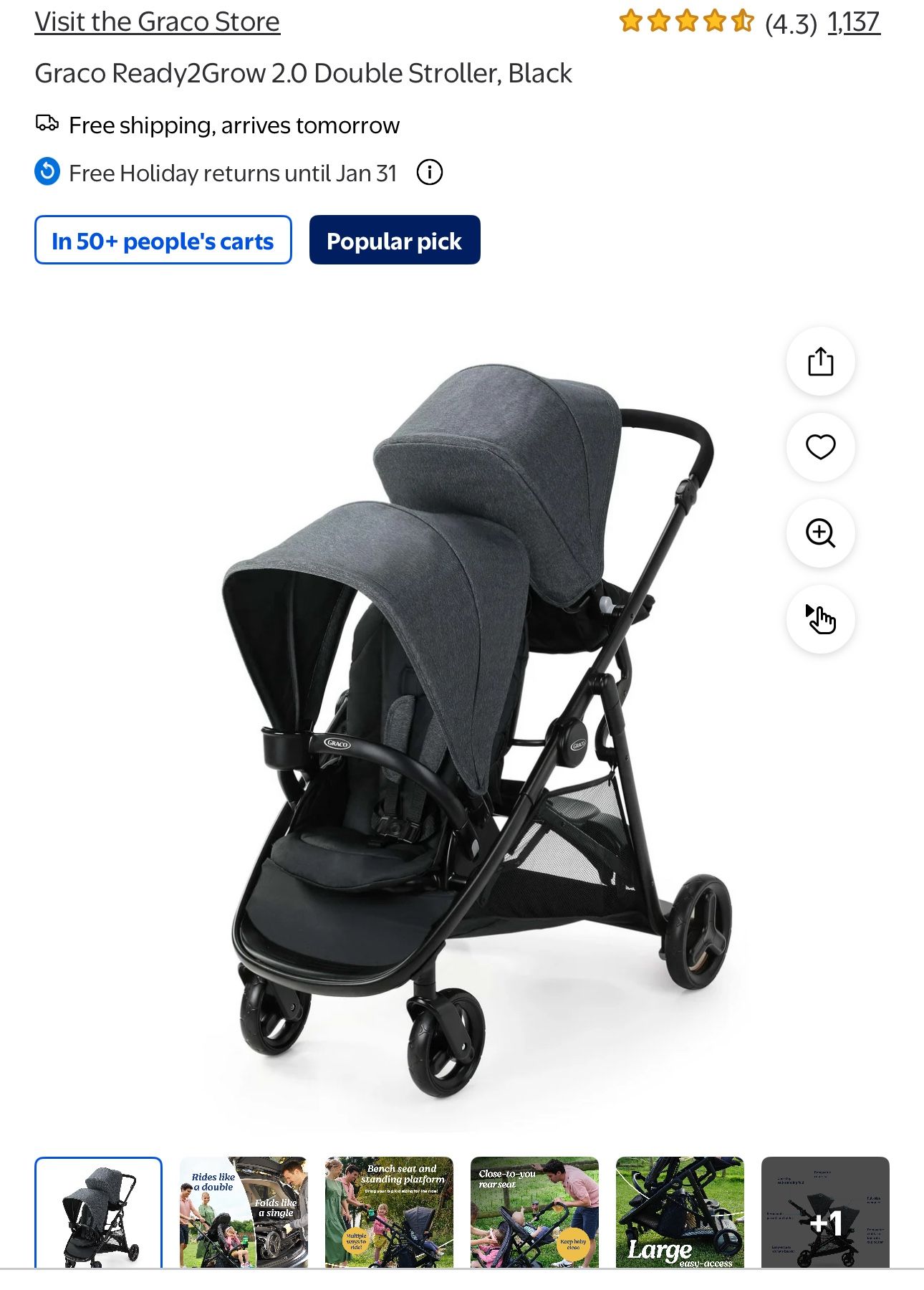 Graco Ready2Grow 2.0 Double Stroller, Black