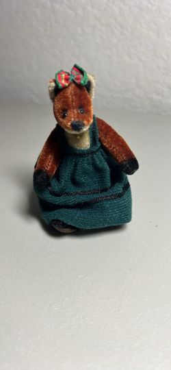 Ganz Miniature Mohair Fiona Fox Plush Figurine in Green Dress