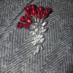 One Dozen Scarlett Red Roses Brooch