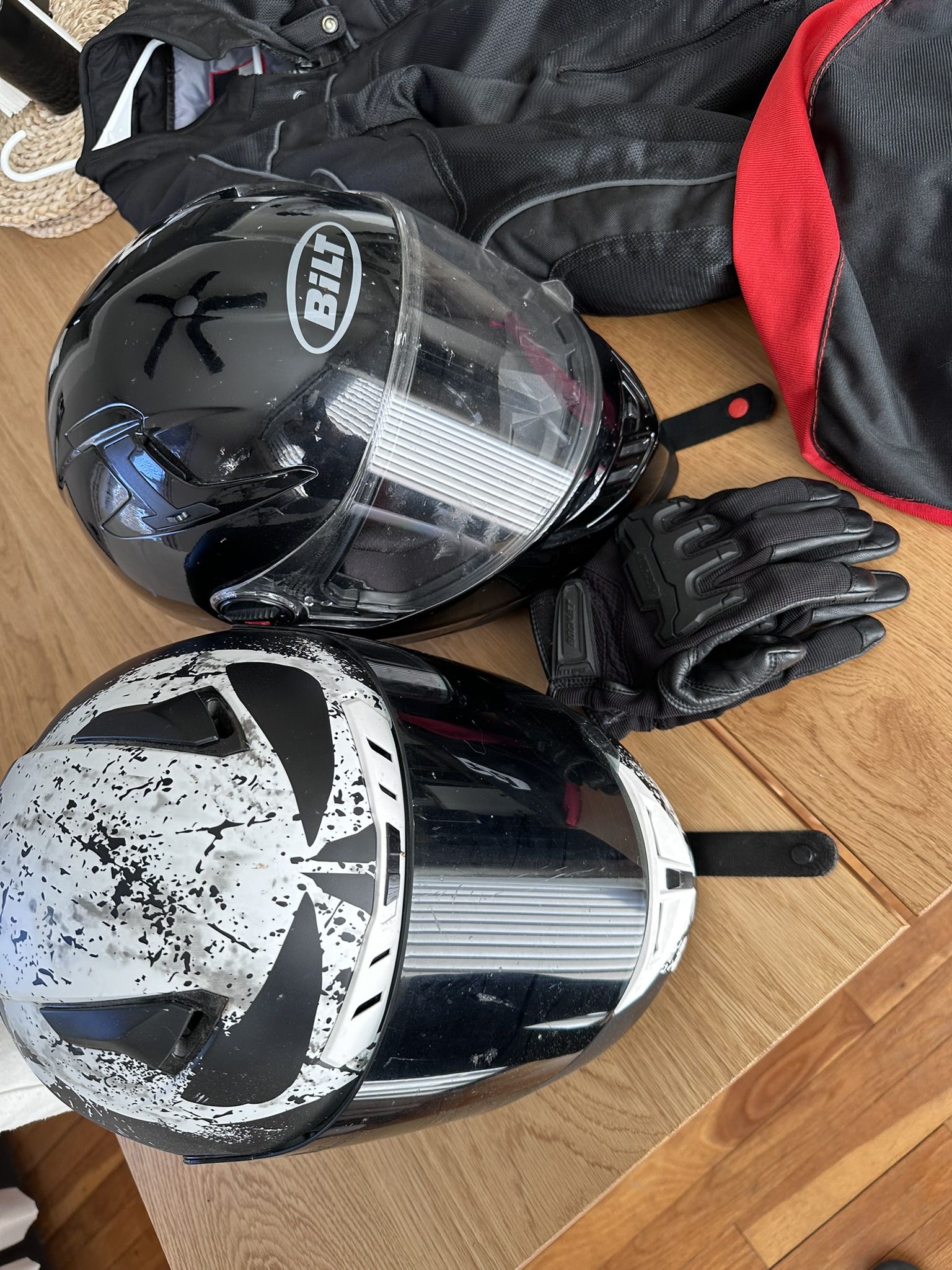 Motorcycle Helmets & Bilt Riding Jack with Rocket Golves Package deal.