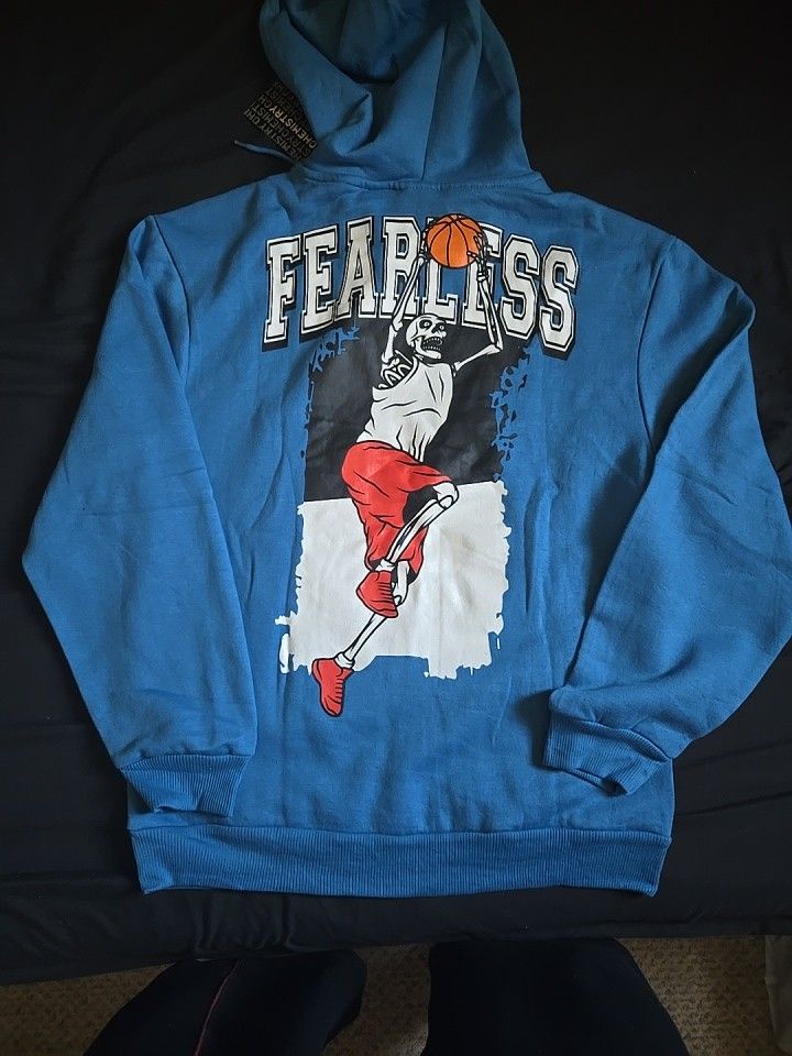 Fearless Dunking Skeleton Hoodie Blue Adult Hooded Sweatshirt by Chemistry Brand