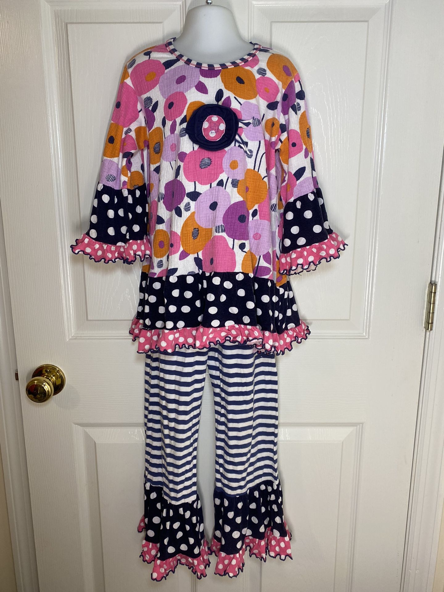 Mis Tee V-Us Girls Boutique Outfit Pink Purple Floral Top Size 5/6 Pants 6/7