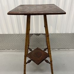 Vintage Bamboo Legs Wood End Table / Plant Stand 15” Sq x 29.5” H