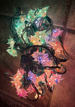 Vintage Christmas Light String Atomic Starburst Flower 50 Clear Reflector Retro