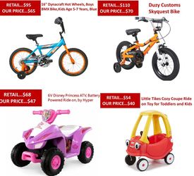 Kids Bikes, Ebikes, Scooters and Toys. Avoid The Crowds Prices In The Pictures