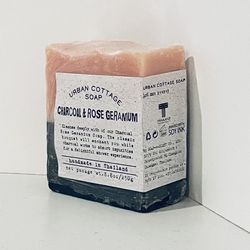 URBAN COTTAGE SOAP Charcoal & Rose Geranium Handmade Bar Soap, NEW!