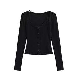 Black Long Sleeve Button Top