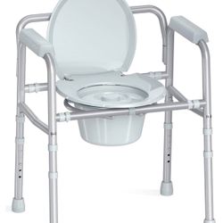  HOMLAND 3-in-1 Bedside Commode Chair with Sturdy Dual-Crossbar Support Construction, Stable Portable Commode Toilet with 7.5Qt PottReg. Retail $62.36