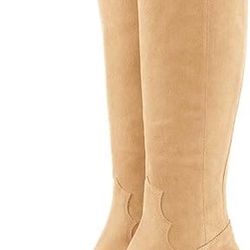 Women Cowboy Knee High Boots Chunky Block Heel Square Toe Size 10 