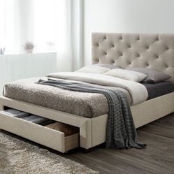 Brand New Beige Under bed Storage Drawer Queen Size Bed Frame 