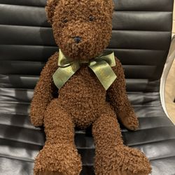  Harrods Teddy Bear Brown Curly Plush 20” Signature Bow London Collectible Stuffed Animal 