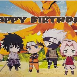 Naruto Party Decoration, Photo background Or Banner, Forks, spoons, knives and containers for popcorn