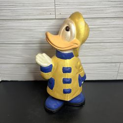 Vintage 1980s 9.5" Donald Duck Ceramic Figurine w/ Hand Painted Yellow Rain Coat