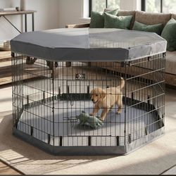 36” Tall Dog Playpen With Cover Dog Run, Dog Cage 8 Panels Fence with Door