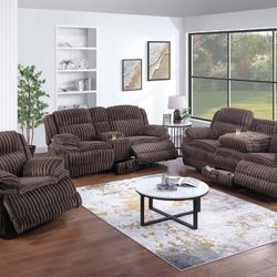 ✅️✅️2 pc chocolate wide welt corduroy sofa with drop down tray and love seat with cup console with recliners on the ends✅️✅️