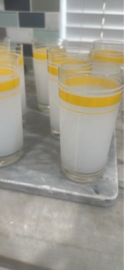 Frosted Glass Tumblers with Yellow Band