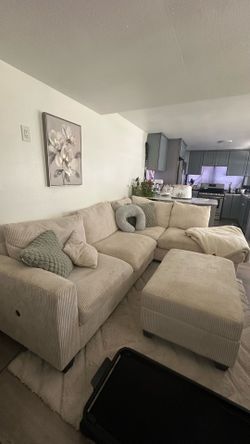 Corduroy sectional with ottoman