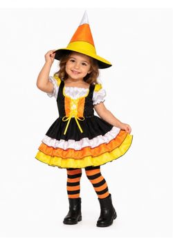 NWT Little Miss Candy Corn Kids Candy Corn Witch Costume Dress Size:Toddler 2-4