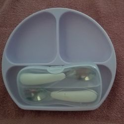 Silicone Toddler Suction Plate w/Stainless Steel Untensil