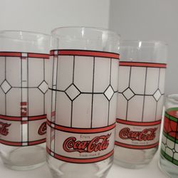 Vintage Coca Cola Drinking Glass Tumbler Red Frosted Stained Window Coke Glasses