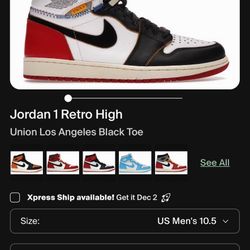 JORDAN 1 RETRO HIGH UNION L.A BLACK TOE