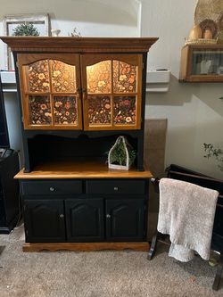 Two-Piece Wood Hutch Cabinet