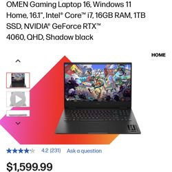 OMEN Gaming laptop i7, 16gb RAM, 1TB SSD, NVIDIA RTX4060, 240HZ SCREEN