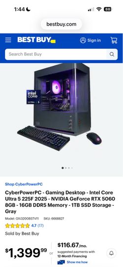Gaming Desktop PC Computer - Ultra 5 225F / RTX 5060 / 32GB DDR5 / 2TB SSD