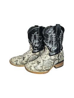Rock'em Kids Python Square Toe Western Boots, Black and Gray Size 13