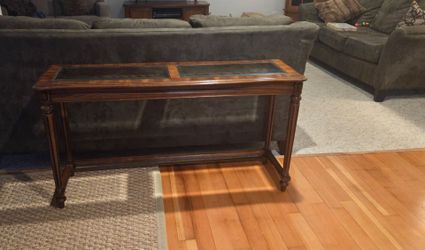 Beveled glass, top sofa./ hall table