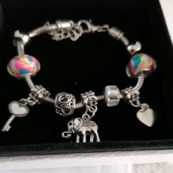 7 inch Silver Plated Charm Bracelet with Heart, Elephant and Key Charms/ Hot New Jewelry 2023 Fun Gift/We Ship Fast!