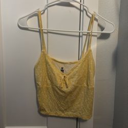 Light Yellow With White Flowers Cropped Tank Top