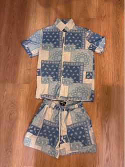 FBAK blue and white bandana print button-up shirt and shorts set Size M