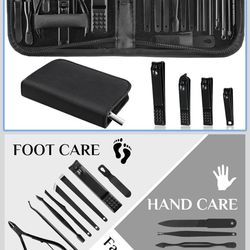 Juego de manicura profesional de cortaúñas, kit de manicura de acero inoxidable, herramientas para el cuidado de uñas con lujosa funda de viaje, kit d