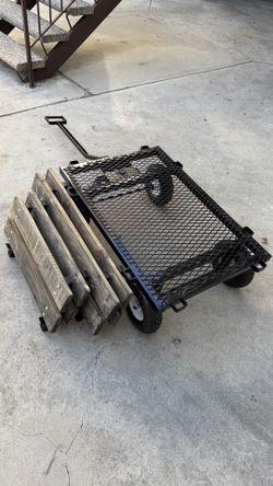 Heavy-Duty Utility Wagon Cart – Wood Sides & Steel Mesh Bed