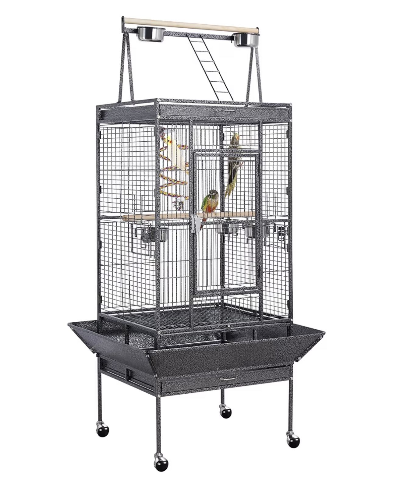 69-inch Wrought Iron Rolling Large Parrot Bird Cage for African Grey Small Quaker Amazon Cockatiel Sun Parakeet Green Cheek Conure Dove Lovebird Budgi